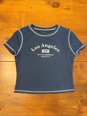 SHEIN Navy Blue Los Angeles Graphic Crop Tee